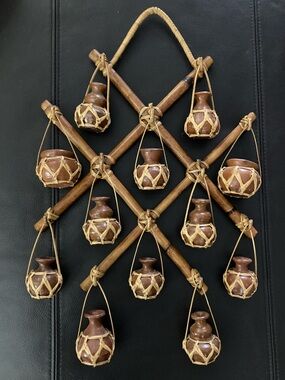 Vintage Handcrafted Hanging Clay Pot Wall Decor - Rattan Hanger
